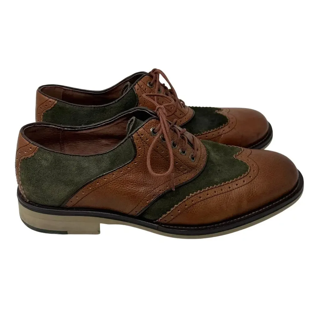 Johnston & Murphy Men's 9 Wingtip Oxford Shoes Brown Green Leather Suede